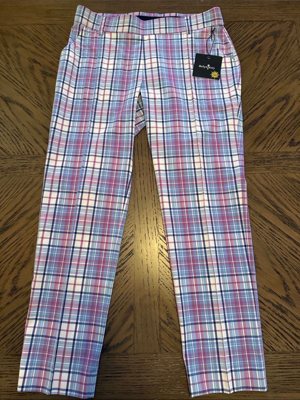 Belyn Key Pink & Blue Plaid Cropped Pants